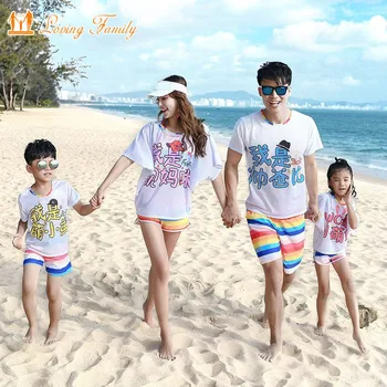 

Family Matching Look Swimwear Women 4 Pcs Set Swimsuit Mother Daughter T-shirt Mommy And Me Bikinis Father Son Beach Shorts