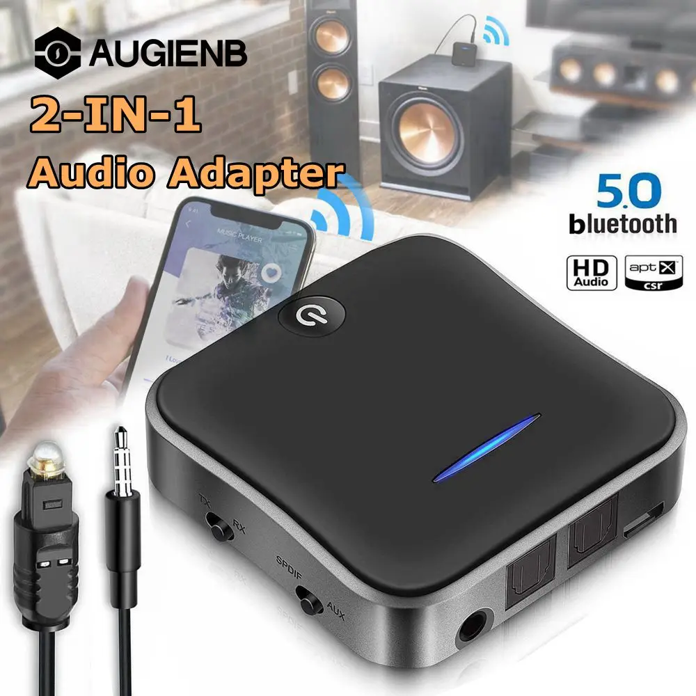 

Bluetooth 5.0 Transmitter and Receiver, 2-in-1 bluetooth Audio Adapter for TV Laptop Stereo Headphone Speaker Wireless Adapter