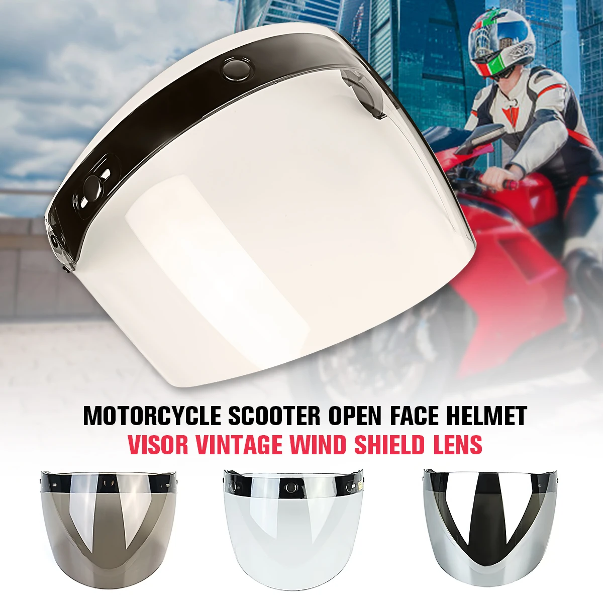 

Mofaner Universal 3-Snap Open Face Helmet Visor Vintage Wind Shield Lens For Motorcycle Helmets