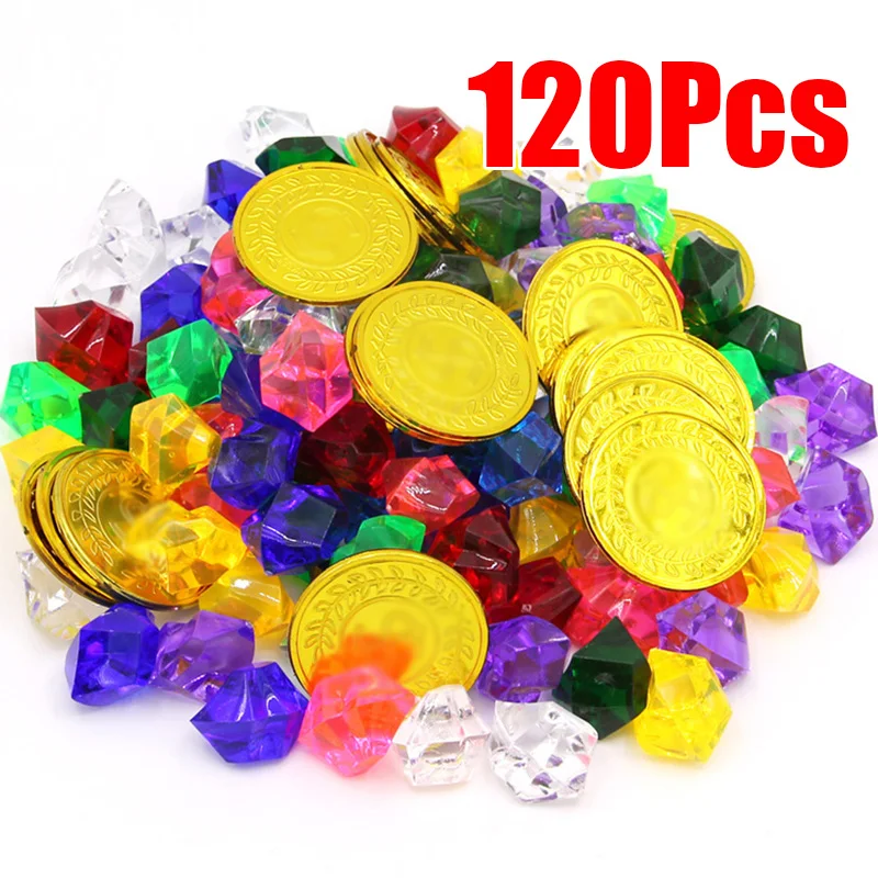 

120 Pcs Crystal Gems Golden Coins Mixed Pieces Art Marbles Vase Fillers Game Set
