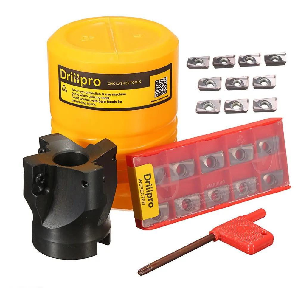 

400R-50-22 4 Flute 90 Degree Face End Mill Cutter with 10pcs APMT1604 Carbide Iinserts and Spanner