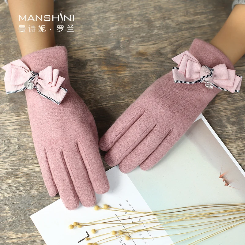 Wool blends gloves woman winter warm thickening plus velvet cashmere wool knitting students gloves touch screen gloves women0815