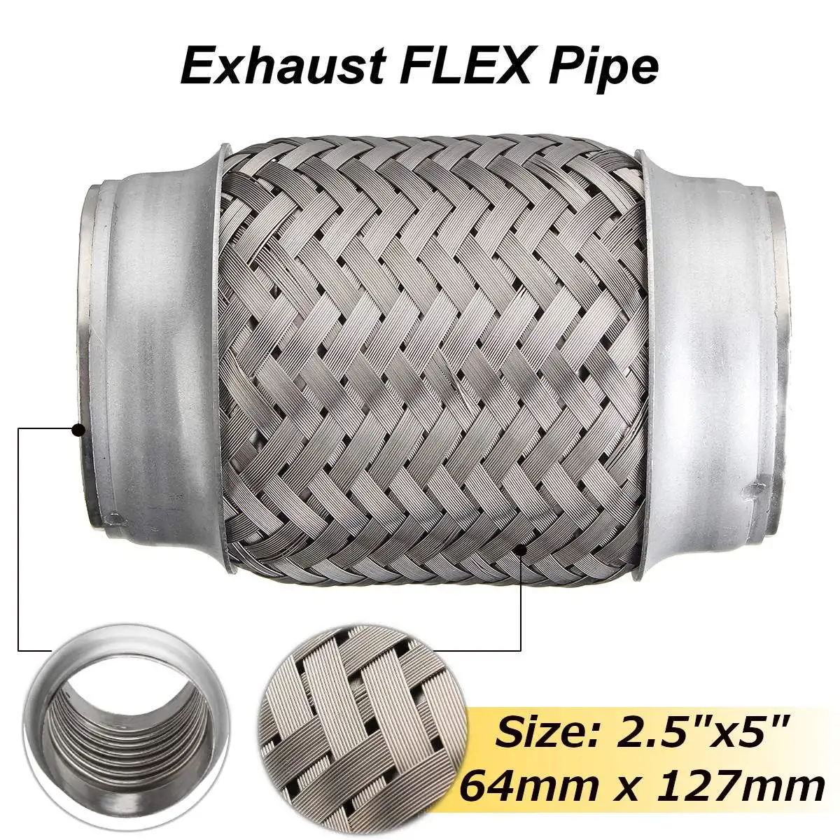 

2.5x5 inch Car Stainless Steel Exhaust Pipes Double Braided Flex Connector Adaptor Ripple