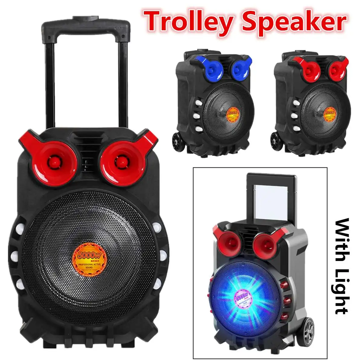 

Trolley speakers High Power bluetooth Audio Speaker Light Singing TFT Display USB TF Card BT Karaoke KTV System With Light