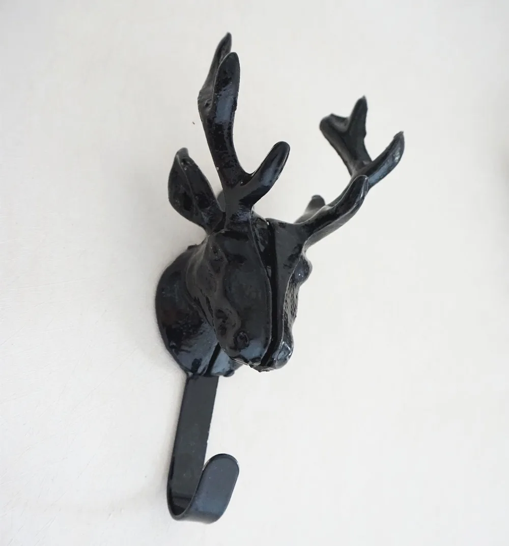 Unique Black Deer Wall Hook Metal Vintage Look Wall Hooks Animal Decorative Hooks / Coat Hooks Hanger Coat Rack Hanger 4 hooks wood coat rack wall mount modern hanger rack for hanging clothes hat backpack in entryway hallway room white 44cm