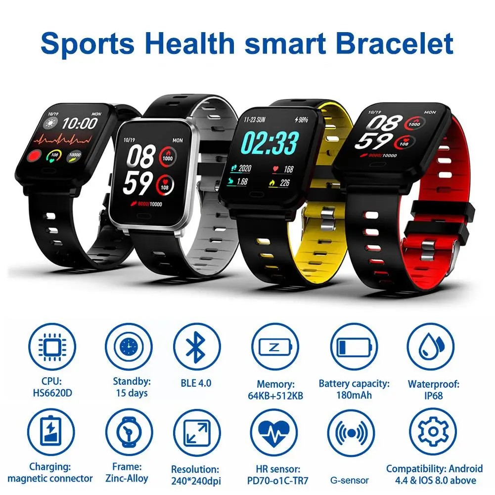 

K10 Square Smart Watch Heart Rate Blood Pressure Monitoring Multiple Sports Mode IP68 Waterproof Smart Bracelet