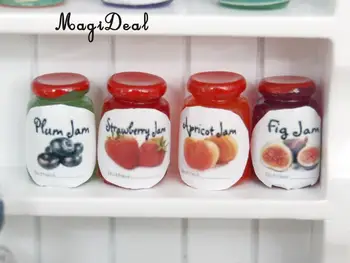 

MagiDeal 4 Bottles Fruit Jam mix Flavor Food Groceries Shop for 1/12 Scale Dollhouse Miniature Decor Children Pretend Play Toys