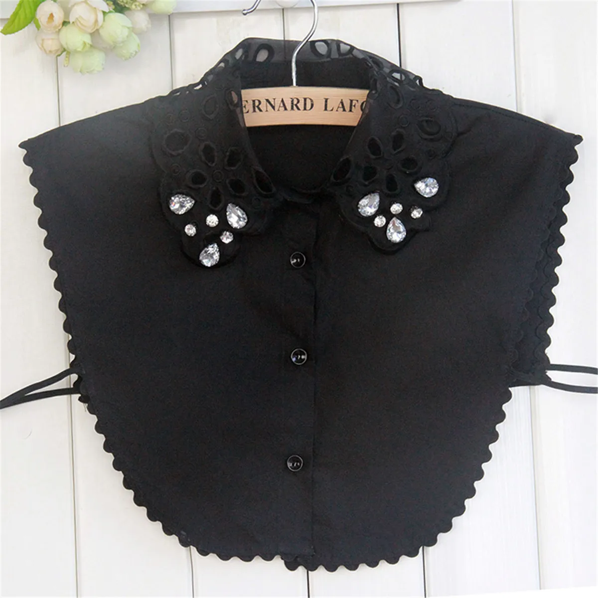 High Quality Women Fake Collar Rhinestone Crystal Flower Decor Shirt
