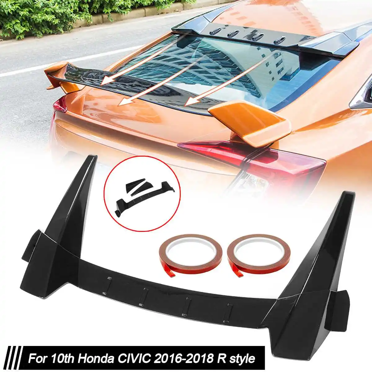 

High Quality Car Rear Window Roof Spoiler Lip Wing Visor R Style For Honda For CIVIC 2016 2017 2018 Sedan 10th Gen ABS Plastic