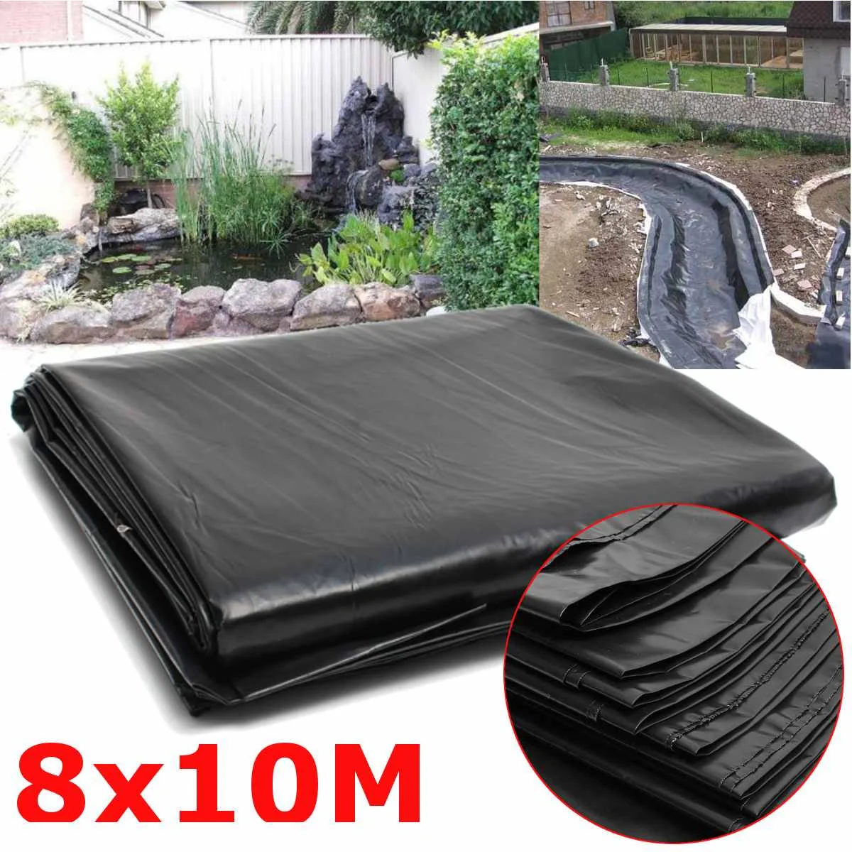 

8x10M 0.12mm Thickness Black HDPE Impervious Membrane Fish Pond/Lotus Pool/Geotechnical Waterproof Film Garden Pool Accessory
