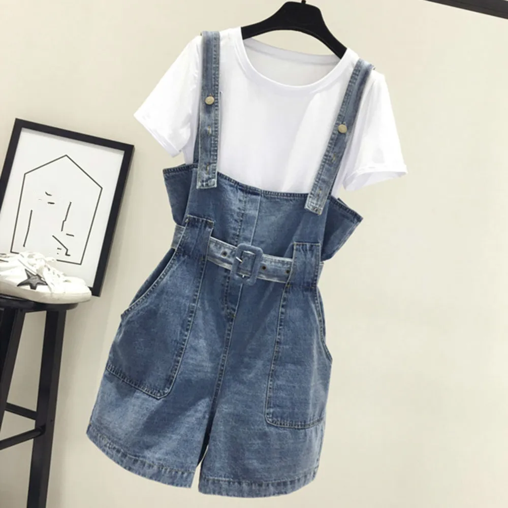 2019 Summer Women Clothing Denim Playsuits Strap Rompers Shorts Loose Casual Overalls Shorts Female