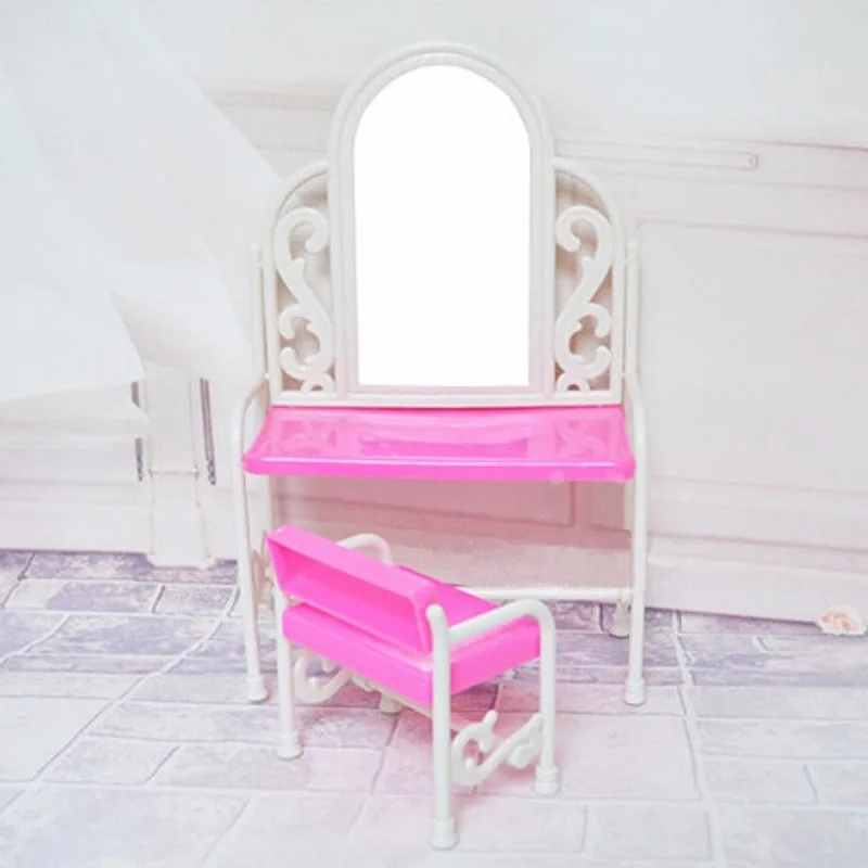 Lovely Set Dressing Table Chair for Barbies Dolls Dollhouse Bedroom Furniture Toys Set Girl Kids Play House Lovely Set Dressing Table Chair for Barbies Dolls Dollhouse Bedroom Furniture Toys Set Girl Kids Play House