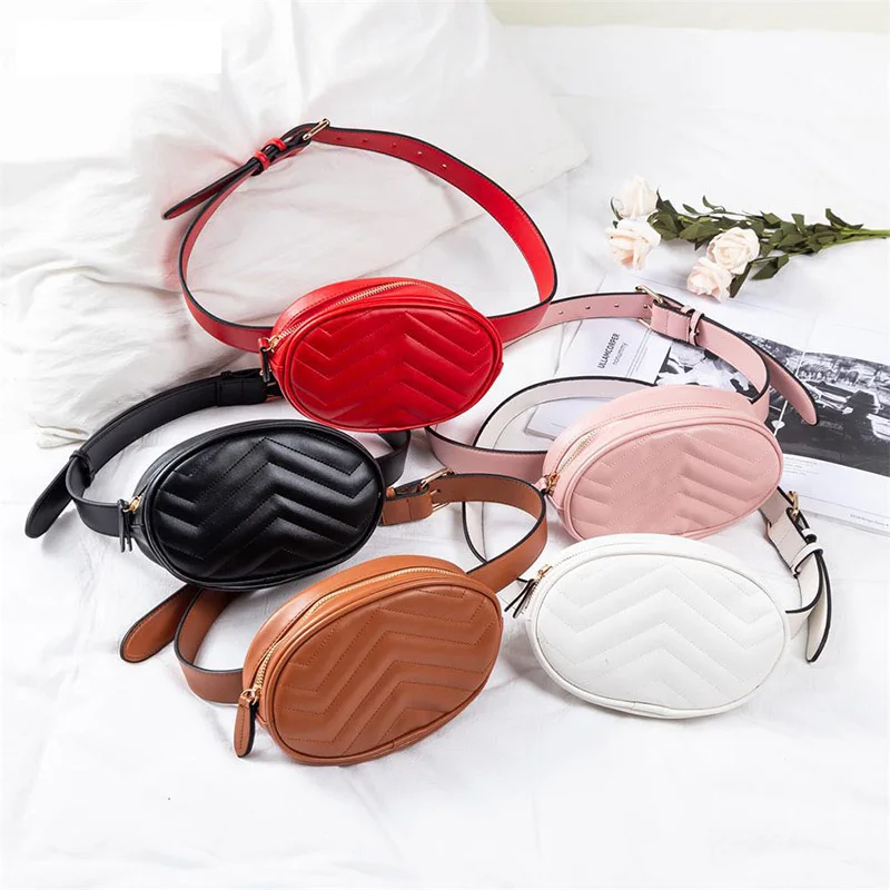 

Fashion Embroidered Lady Waist Bags PU Mobile Phone Change Card Waist Pack Waterproof Bag Belt Solid Color Women Fanny Pack
