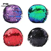 Красочный Блестящий Кошелек для монет с блестками, Женский кошелек для мелочей, Круглый клатч для девочек