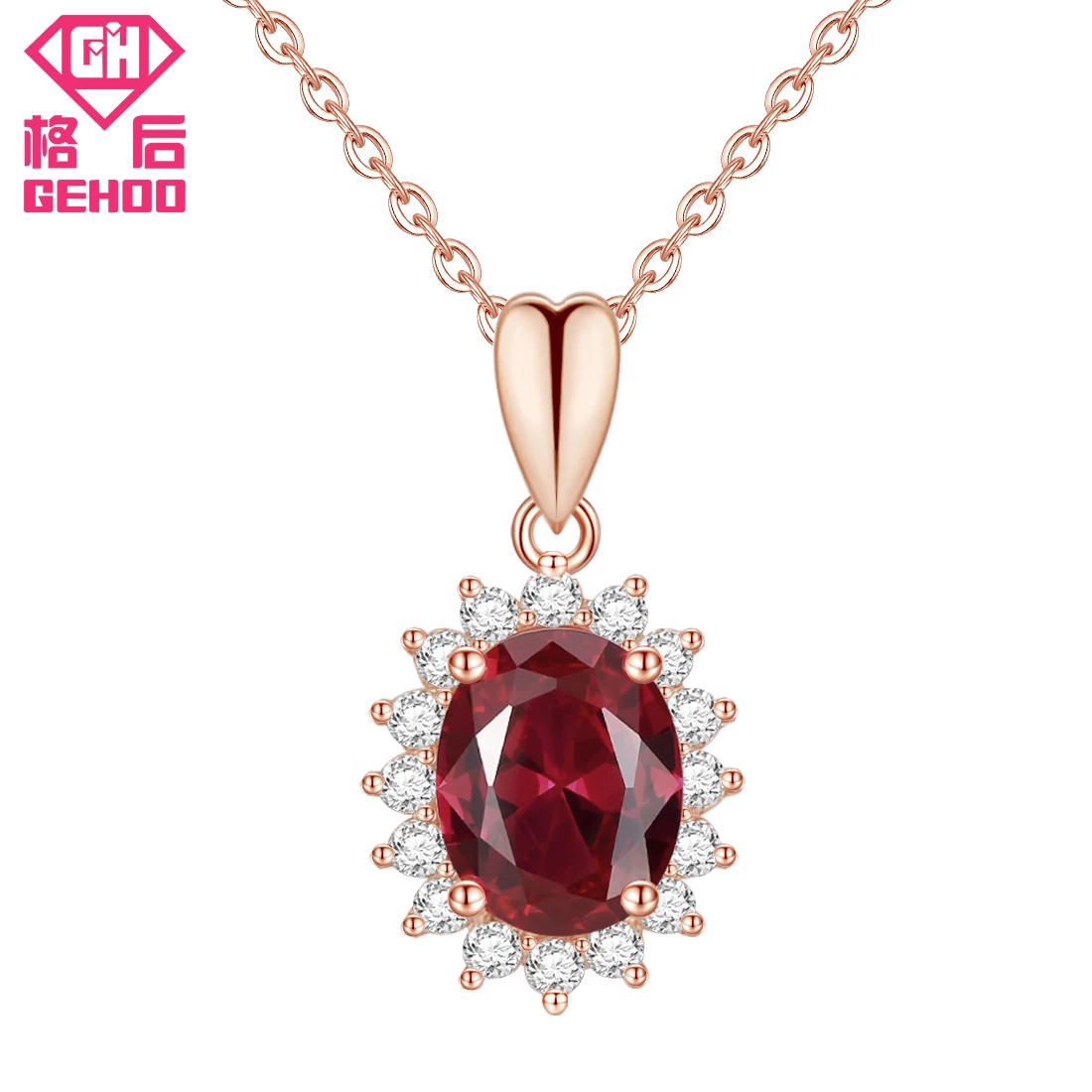 

GEHOO 925 Sterling Silver Ruby Pendant Necklace Chain Necklaces Jewelry Active Cubic Zircon Charm Collar Gifts For Women Girls