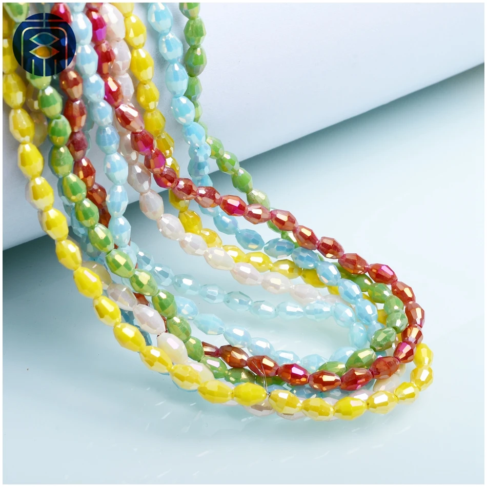 

JuleeCrystal 4x6mm Oval Beads Wholesale Czech Faceted Colorful Glass Rice Beads for DIY Making
