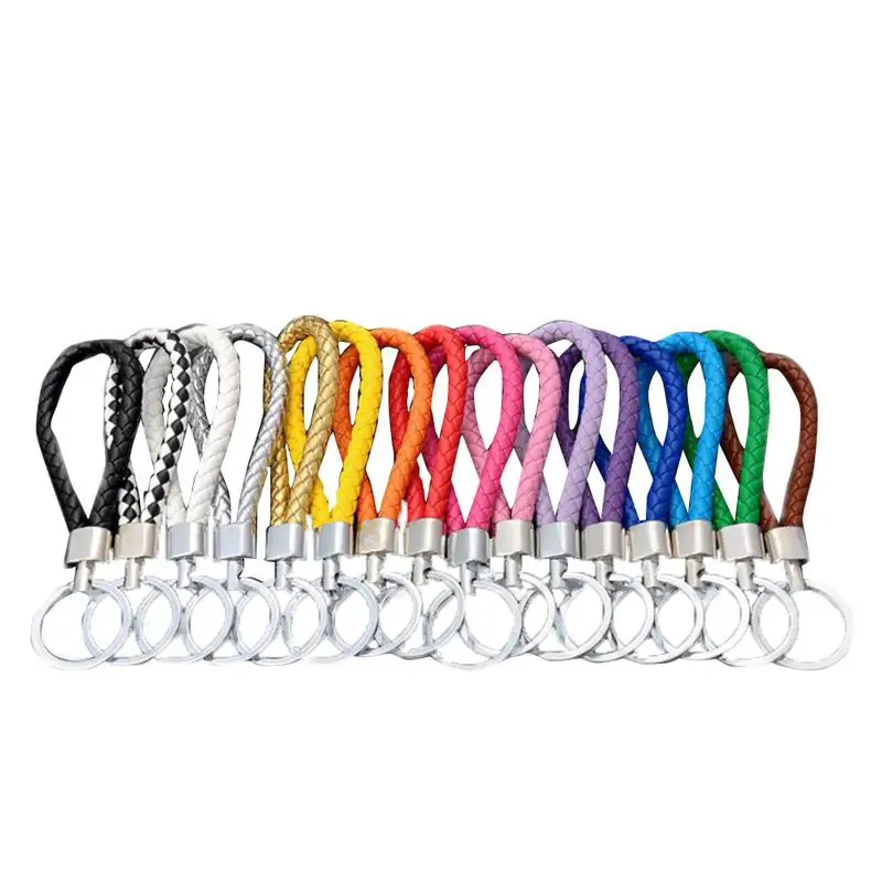

Hand-woven PVC Colorful Braided Leather Rope Automobile Creative Gift Metal Key Practical Hanging Accessories Ring Color Random