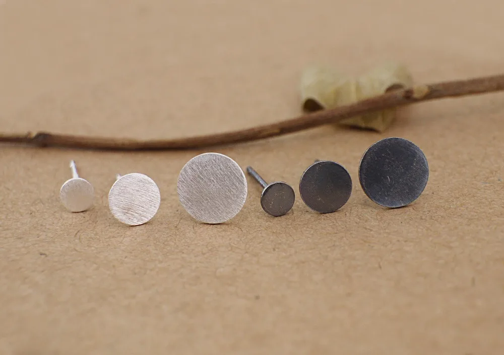 925 Solid Sterling Silver Fashion JewelryMatte Round Post Stud Earrings For Men Women A1718