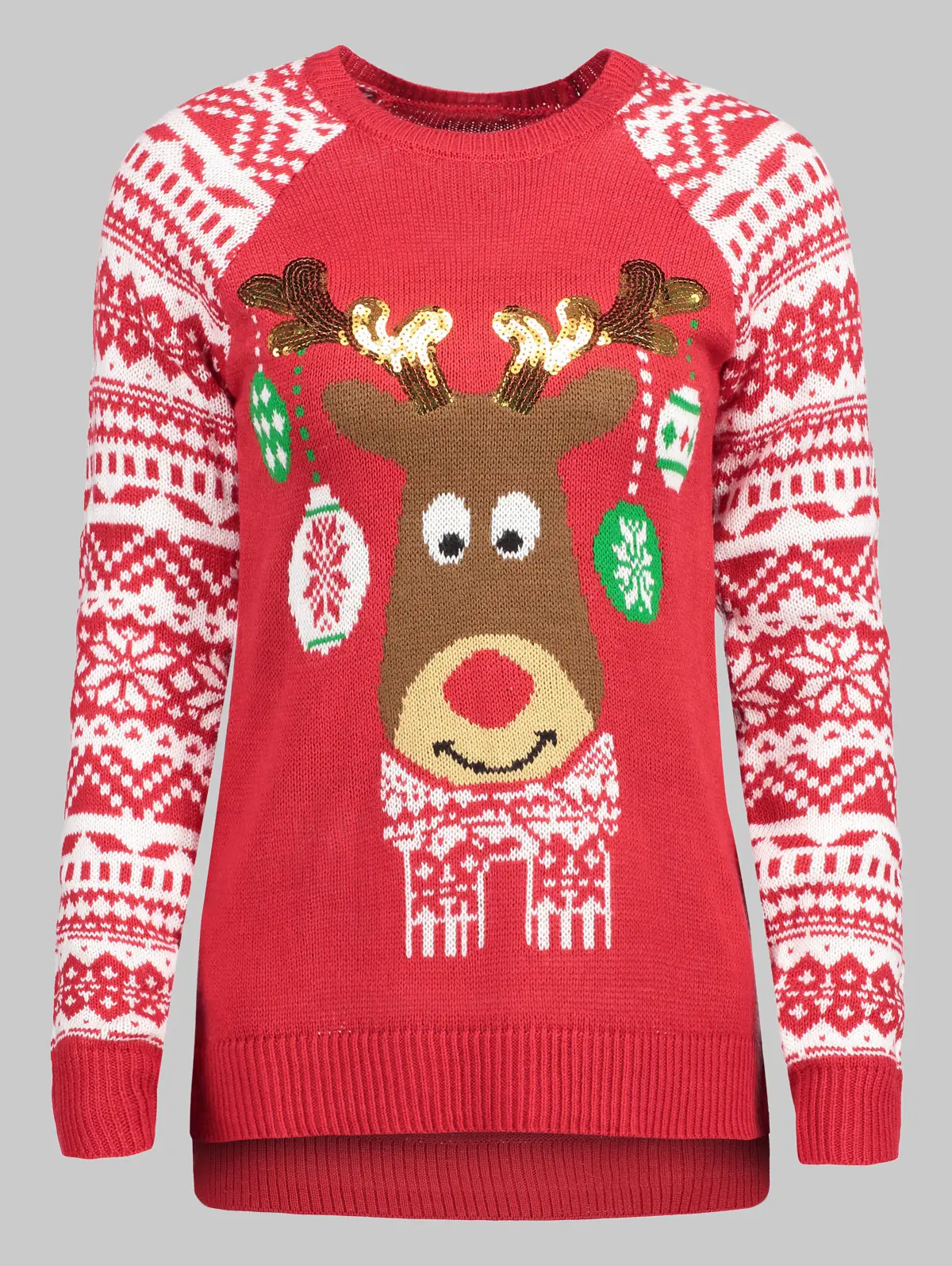 

Wipalo Women Plus Size Christmas Reindeer Pullover Sweater Casual Crew Neck Raglan Sleeve Fall Winter Ugly Christmas Sweater