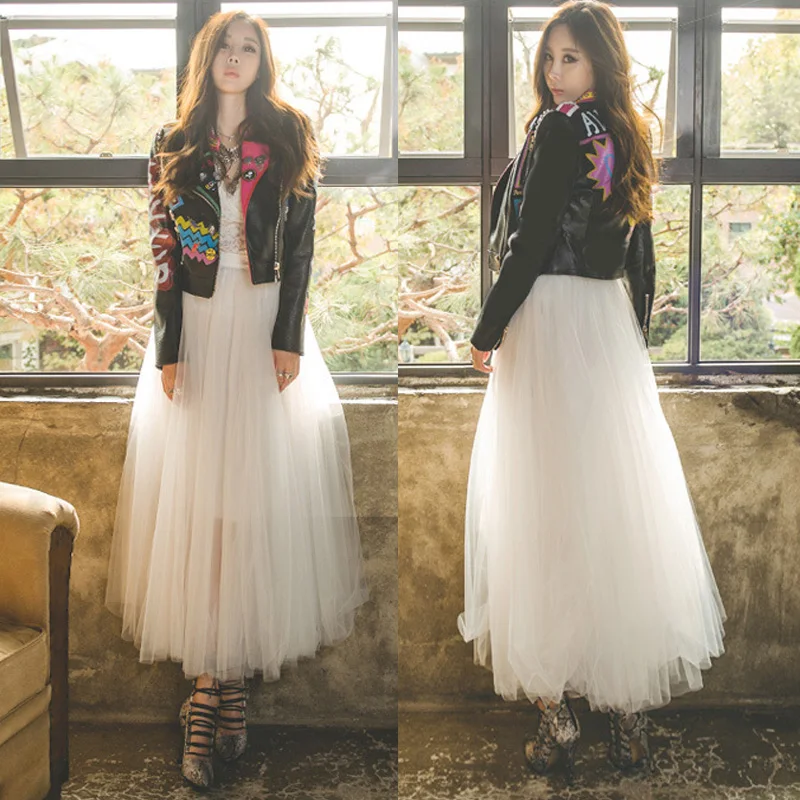 

Lace Princess Fairy Style 3 layers Voile Tulle Skirt Bouffant Puffy Fashion Skirt Long Tutu Skirts Spring Summer women skirt