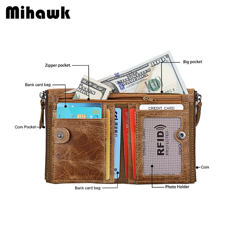

Mihawk Men Fashion Wallets Genuine Leather Short Money Purses Cowhide Purse Coin Pocket Driver License Holder Tote Accessories