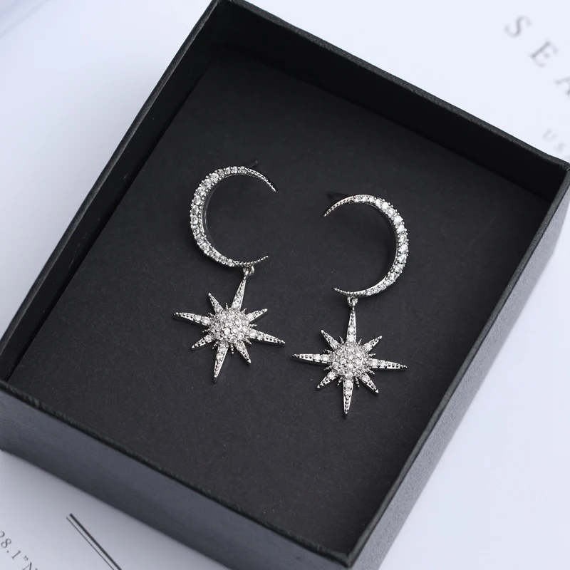 

REETI Star and crescent 925 Sterling Silver Earrings for Women Statement Jewelry Brincos Pendientes bijoux