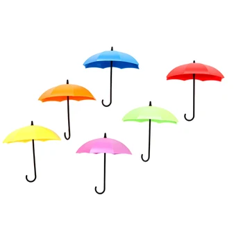 

6Pcs Household Hooks Traceless Lovely Creative Umbrella Shape Small Nail-free Door Glue Hooks Wall Hanging Hooks