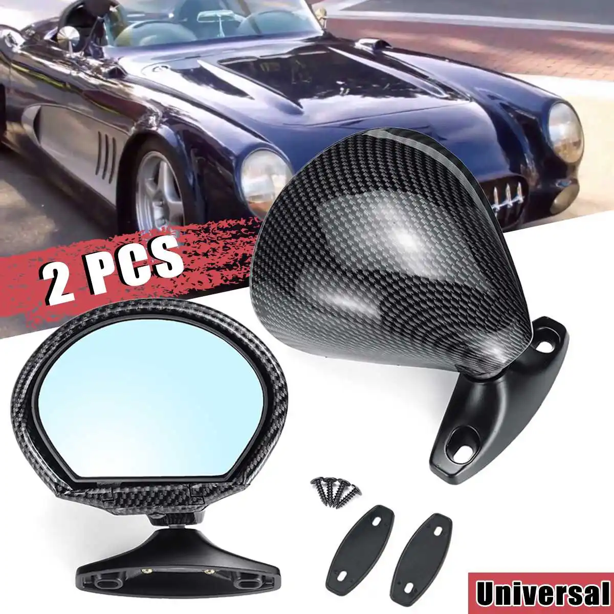

1 Pair Carbon Fiber Rear View Side Door Wing Mirror + Gaskets For Universal Car