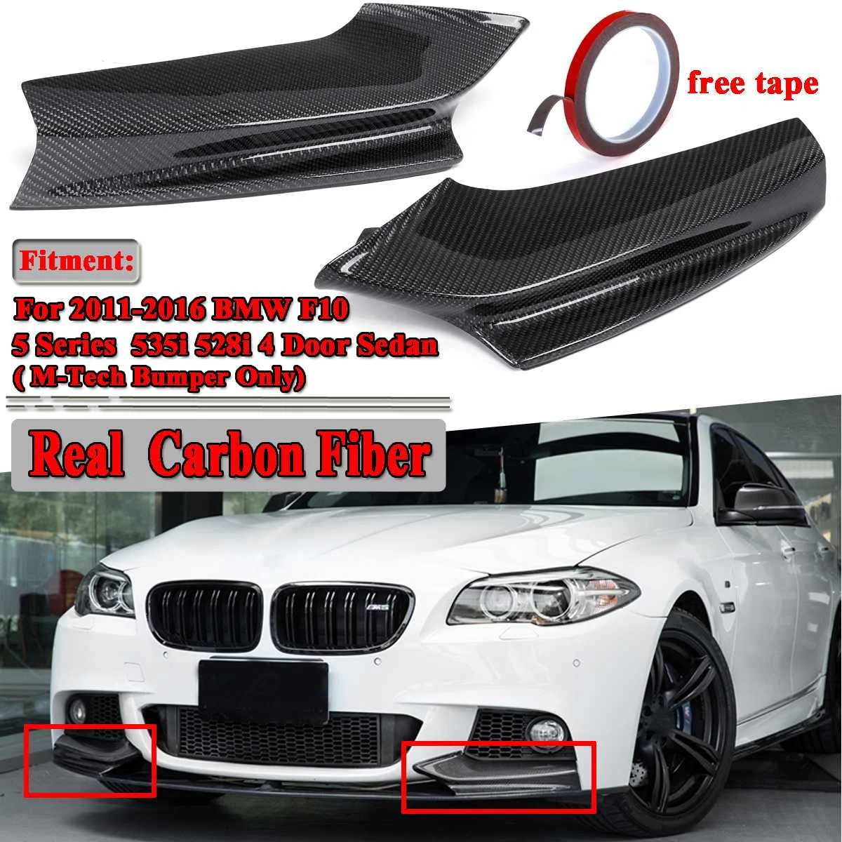 

2x New Car Real Carbon Fiber Front Deflector Spoiler Splitters Bumper Canard Lip For BMW F10 5 Series 535i 528i Sedan 2011-2016