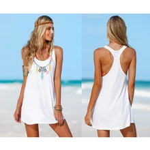 Summer Women Print Floral Beach Dress Sleeveless Mini A Line Tank Strap Off Shoulder Dress Beach Tunic Beach Sarong Bathing Suit tie dye sleeveless a line mini dress