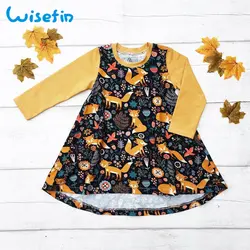 Wisefin/платье с лисой для маленьких девочек, одежда с животными для маленьких девочек, летняя одежда, платье для новорожденных, платье с