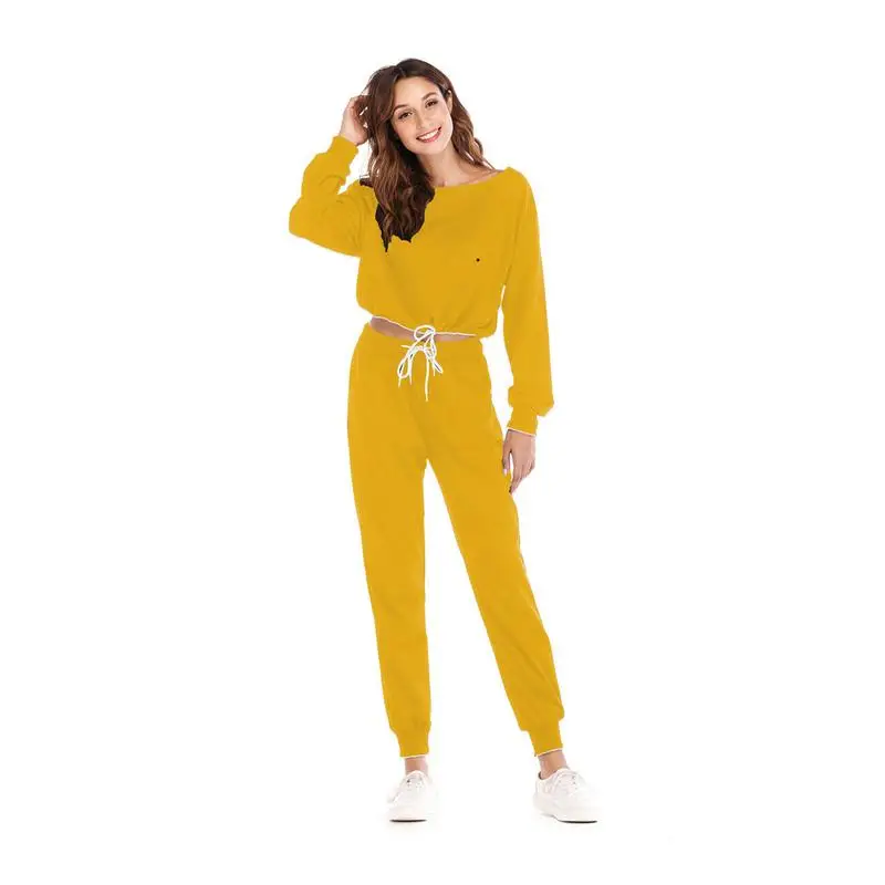 

2Pcs Sexy Yoga Women Yoga Tracksuit Sports Yellow Sweatshirt Hoodies Long Sleeve Sweatshirt Fitness Jogger Pants Set