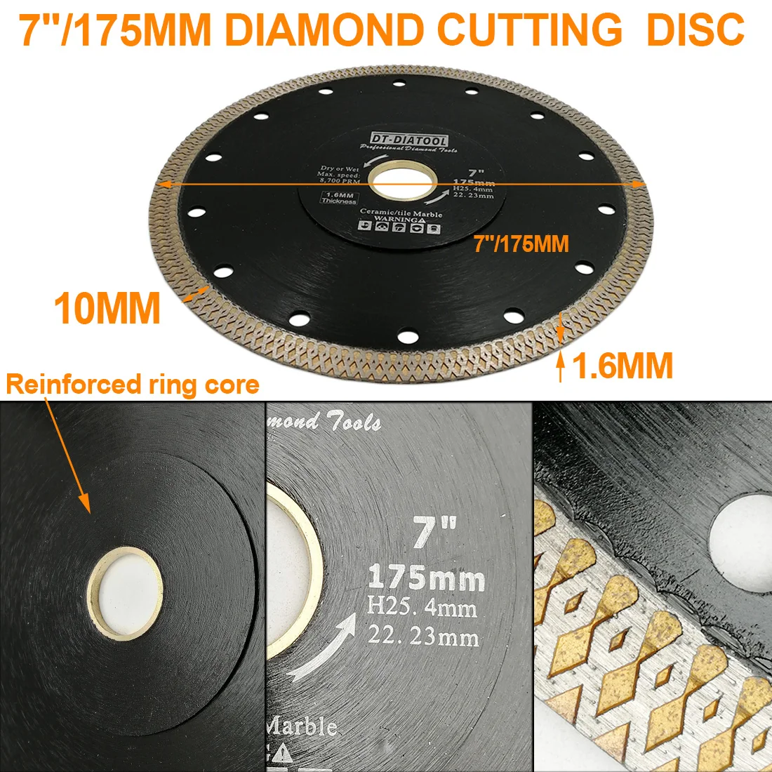 DT-DIATOOL 1pc Dia 4"-12" Super-thin Diamond Cutting Disc X Mesh Turbo rim segment Saw Blades for Ceramic Tile Porcelain