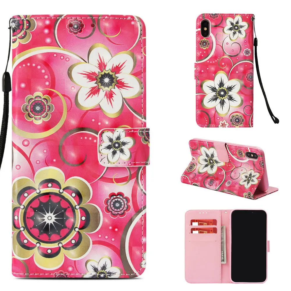 KISSCASE кожаный чехол для iPhone XS MAX X XR 3D цветок флип Слот Чехол-Бумажник телефона с