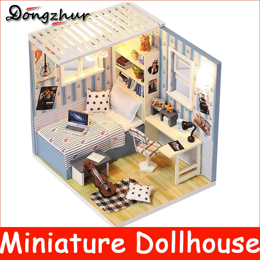 

Dongzhur New Room Doll House Miniature DIY Dollhouse With Furnitures LED Light Handmade Wooden House Toys For Children DIY2706