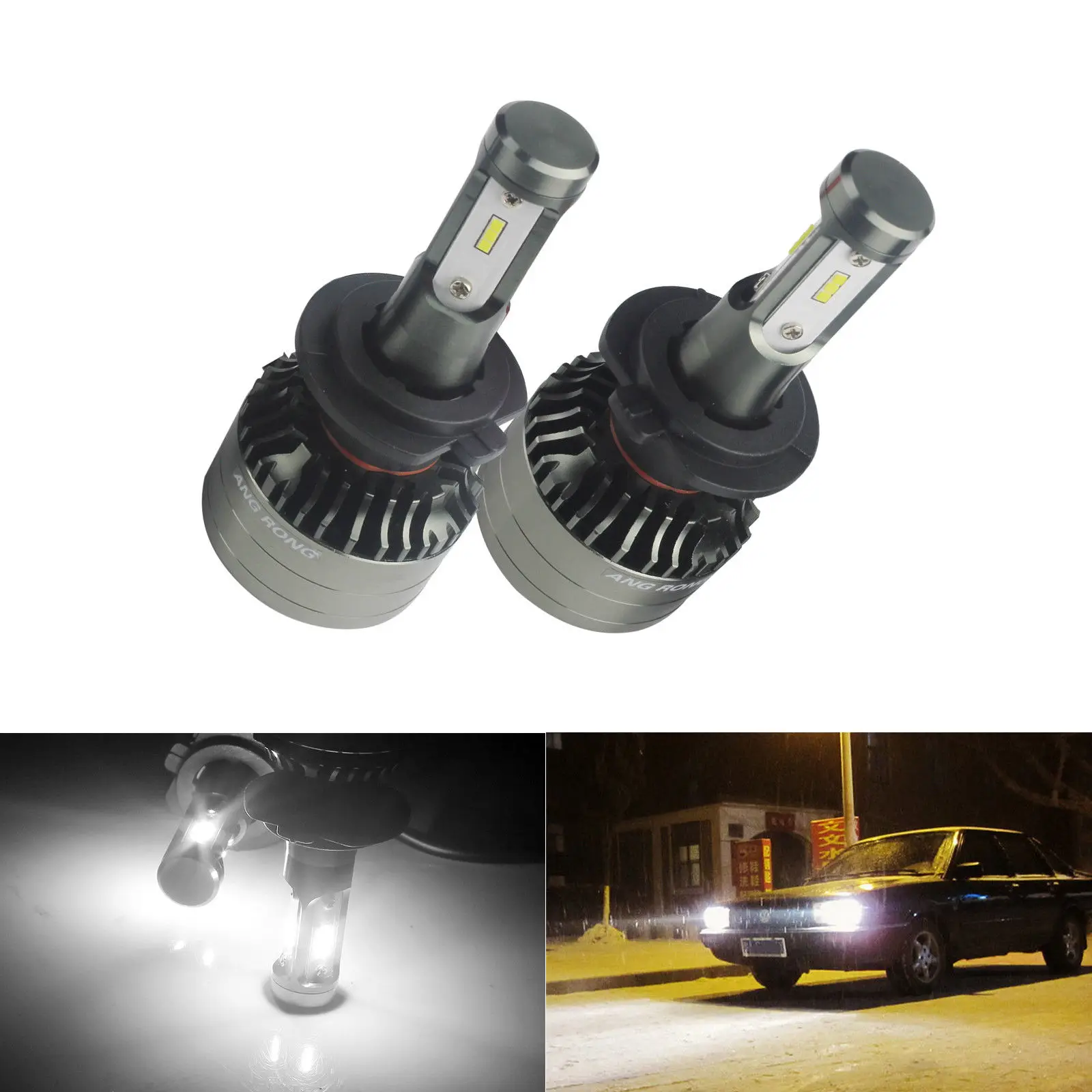 2pcs//Lot 80W White H4 9003 HB2 LED Fog Light Bulb 1000LM High Low Beam Headlight