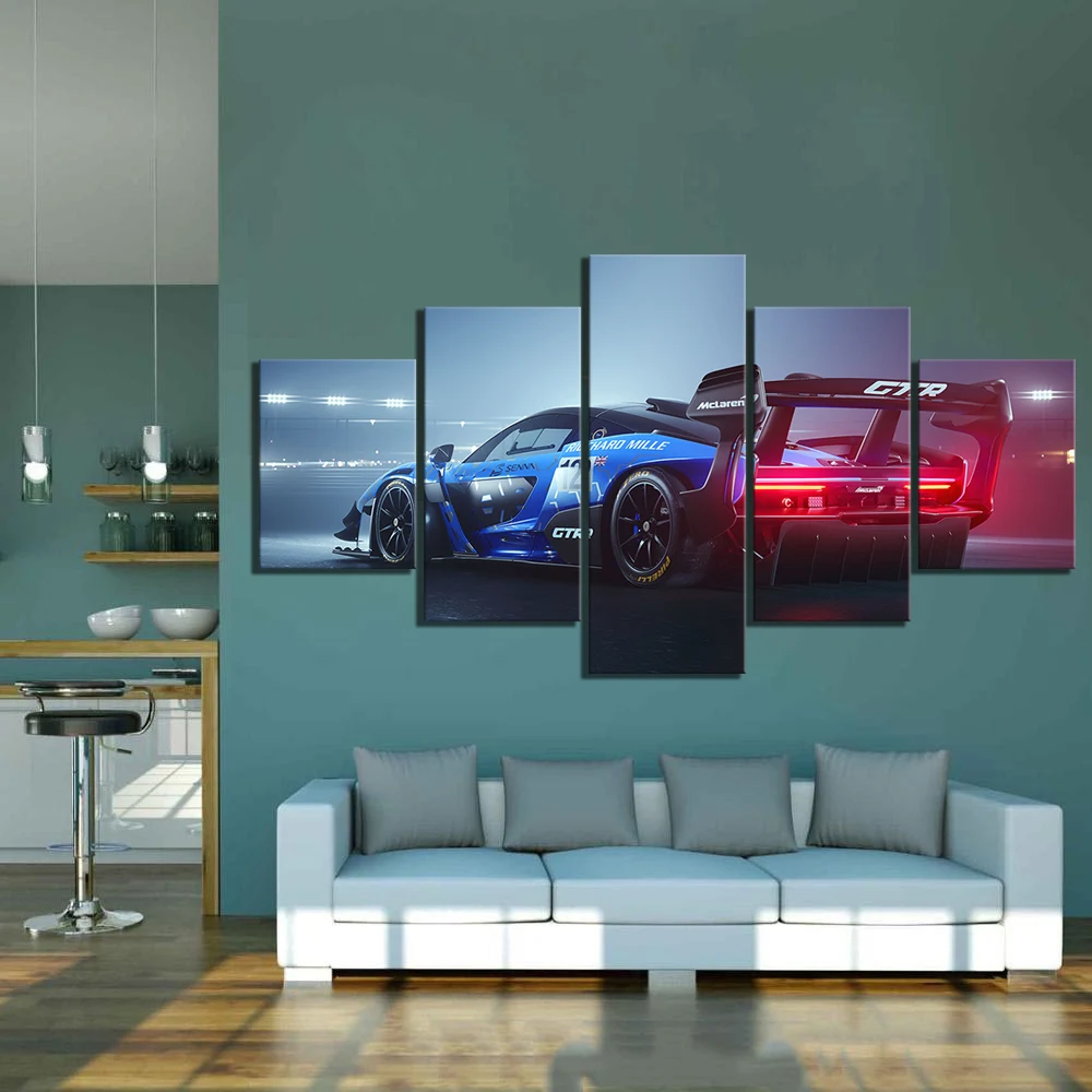 

5 Piece HD Pictures Super Sports Car Poster Paintings Senna GTR SportyCar Picture Canvas Paintings Wall Art for Home Decor