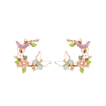 

99 CARATS European and American enamel dripping glaze fresh aesthetic literature butterfly flower ear nail girl Free Shipping