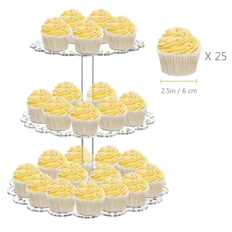 

3 Tiers Desserts and Cupcakes Stand Round Wedding Party Acrylic Cake Cupcake Tree Tower Serving Platter (Transparent)