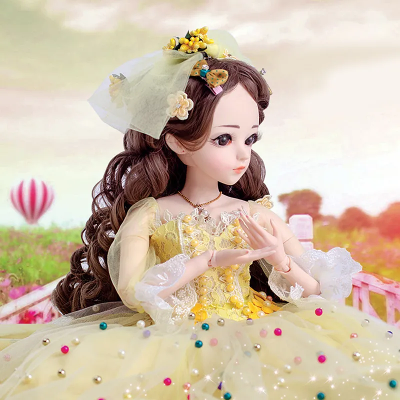

60CM BJD Dolls Hot New Bebe Reborn Makeup Doll With Elegant Maxi Dress Wigs Shoes Hat Beautiful Princess Toys for Girls