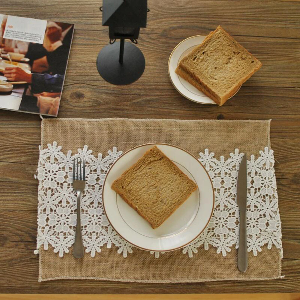 

1PCS Natural Jute Placemat Burlap Arming Heat insulation place mat Wedding Party Decorations Table Pad Kitchen Accessories
