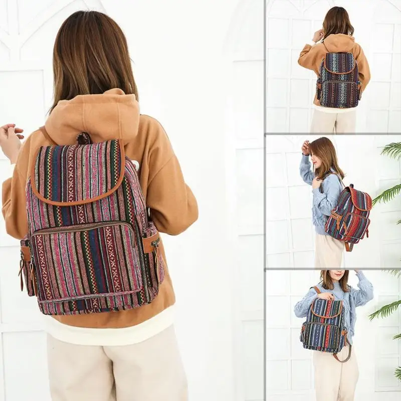 Женский рюкзак в этническом стиле Boho Большой Вместительный холщовый на плечо