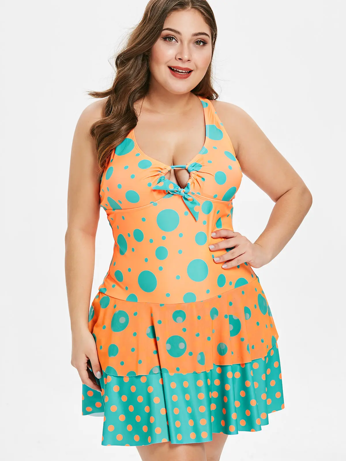 

Wipalo Women Plus Size Polka Dot Layered Flounce Panel Swim Set One Piece Female Casual Summer Beach Set Ladies Bathing Suit 5XL