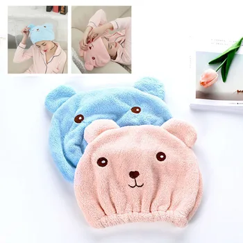

Women Cute Bear Shape Dry Towel Fast Drying Microfiber Hair Wrap Bath Spa Head Cap Shower Hat Bath Accessories