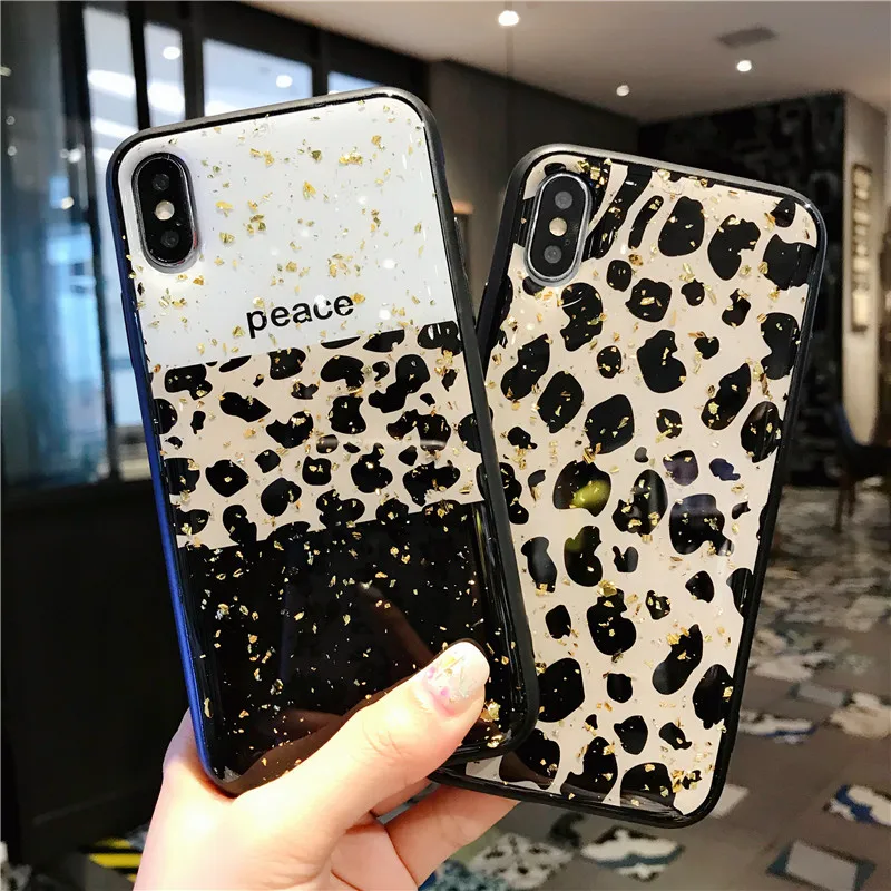 

Lovebay For iPhone 6 6s 7 8 Plus X XR XS Max Phone Case Luxury Glitter Bling Foil Leopard Print Hard PC Phone Case For iPhone X