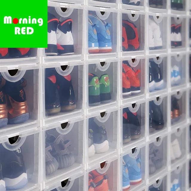 Plastic Double Door Shoe Box Fashion Sneakers Display To Create