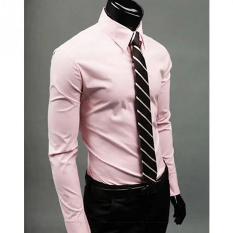 

Spring Summer Fashion Men Shirts Pure Color Long Sleeve Slim Fit Men's Shirts Male Social Masculina Business Shirts Tops #2