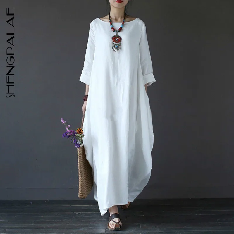SHENGPALAE 2020 New Spring Plus Платья женские 4xl 5xl Свободные большие размеры О образным