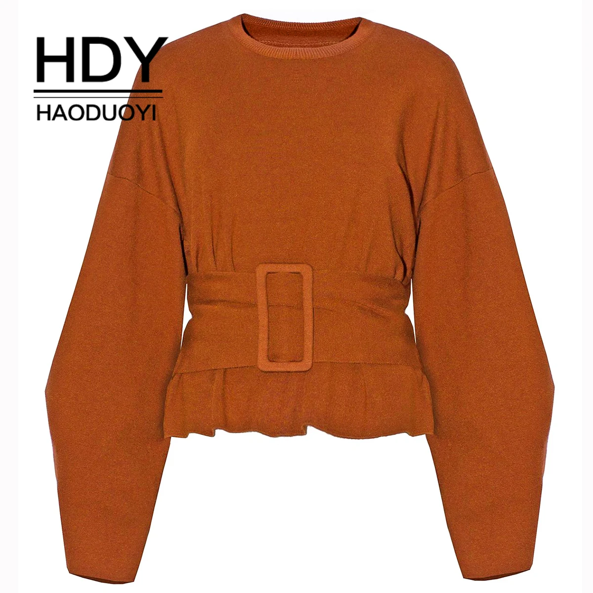 

HDY Haoduoyi Personalized Raw Ribbed Neckline Waistband Loose Sweatshirt New Arrival Autumn Streetwear