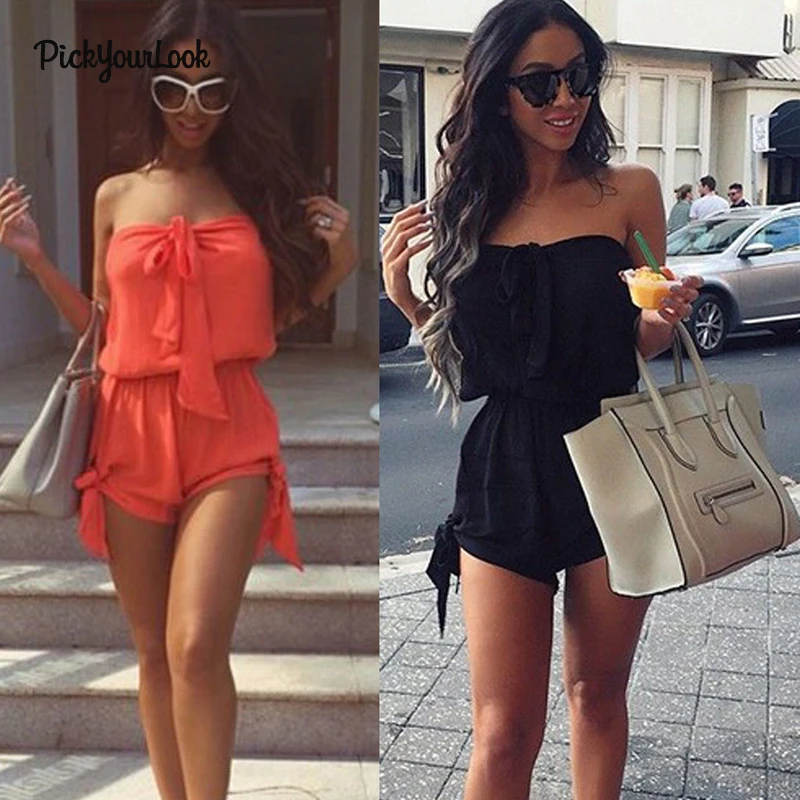 PickyourLook Jumpsuit Womens Off Shoulder Playsuits Summer Sexy Ladies Playsuit Jumpsuit Rompers Overalls Plus Size Bow Playsuit